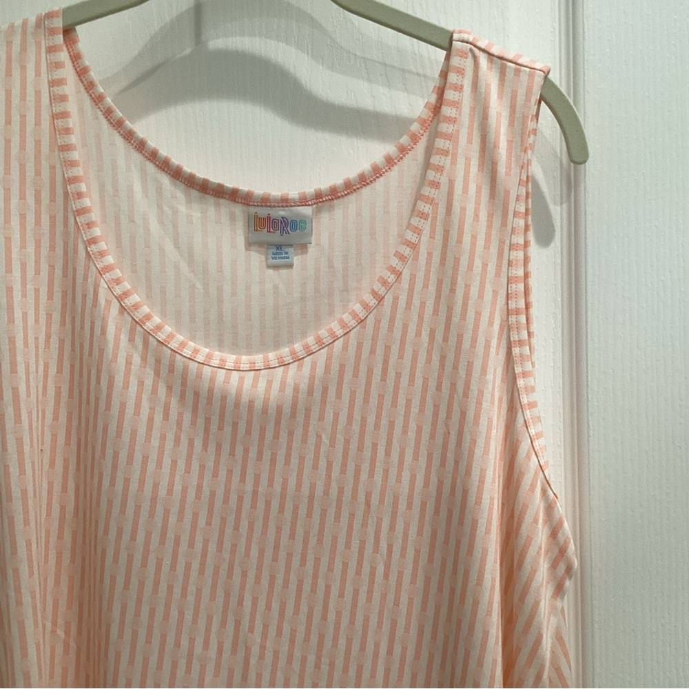 LuLaRoe Pink and White Striped Tee - Picture 2 of 9